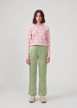 Modström ClarkeMD print pants - Classic Green Smiley< Bukser