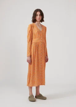 Modström CorinnaMD print dress - Vibrant Orange Flower Leaf< Kjoler