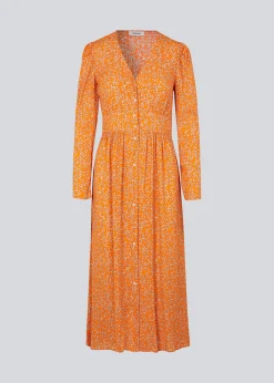 Modström CorinnaMD print dress - Vibrant Orange Flower Leaf< Kjoler