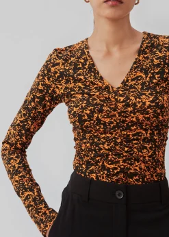 Modström CurtisMD print top - Vibrant Orange Splash< Toppe