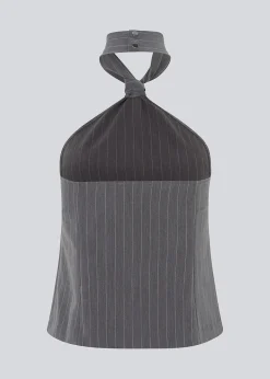 Modström EmiliaMD tie top - Grey Pinstripe< Toppe