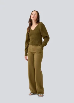 Modström GalenMD short v-neck - Dark Olive< Strik & Bluser