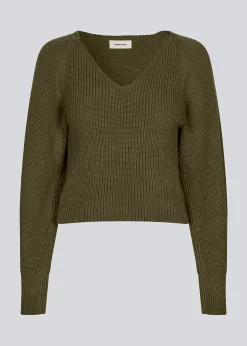 Modström GalenMD short v-neck - Dark Olive< Strik & Bluser