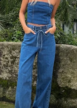 Modström IsoldeMD solid pants - Distressed Blue< Basic|Denim