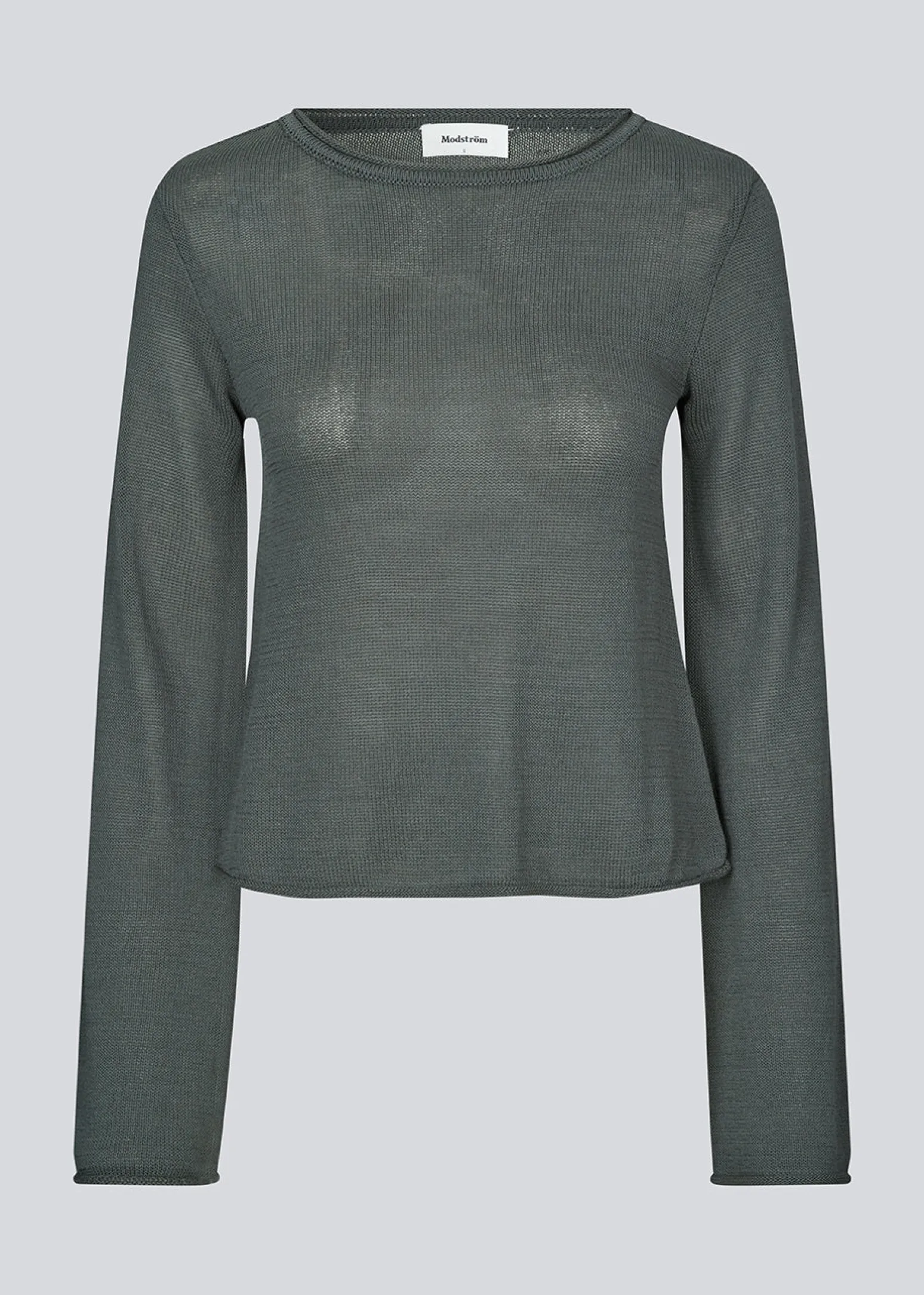 Modström IvonneMD flared o-neck - Harbor Green< Strik & Bluser