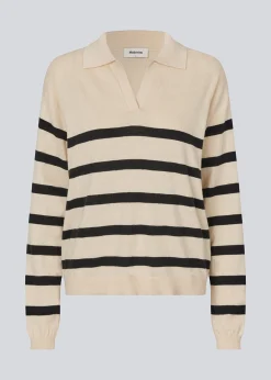 Modström IvoryMD stripe v-neck - Black Summer Sand Stripe< Strik & Bluser