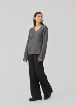 Modström KaneMD v-neck - Dark Grey Melange< Strik & Bluser