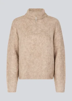 Modström KaneMD zip t-neck - Beige melange< Strik & Bluser