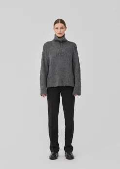 Modström KaneMD zip t-neck - Dark Grey Melange< Strik & Bluser