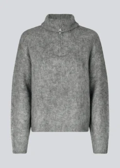 Modström KaneMD zip t-neck - Dark Grey Melange< Strik & Bluser