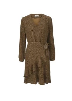 Modström Preloved Atlas print dress, varen er en brugt style - Heart Camel< Preloved